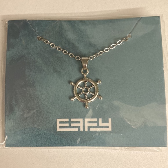 NWOT - New Effy Silvertone Necklace & Nautical Wheel Charm - Picture 8 of 9